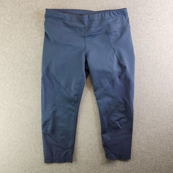 Athleta Leggings Womens M Blue Chaturanga Capri Cropped Mesh Cutouts Mid Rise - Picture 1 of 13